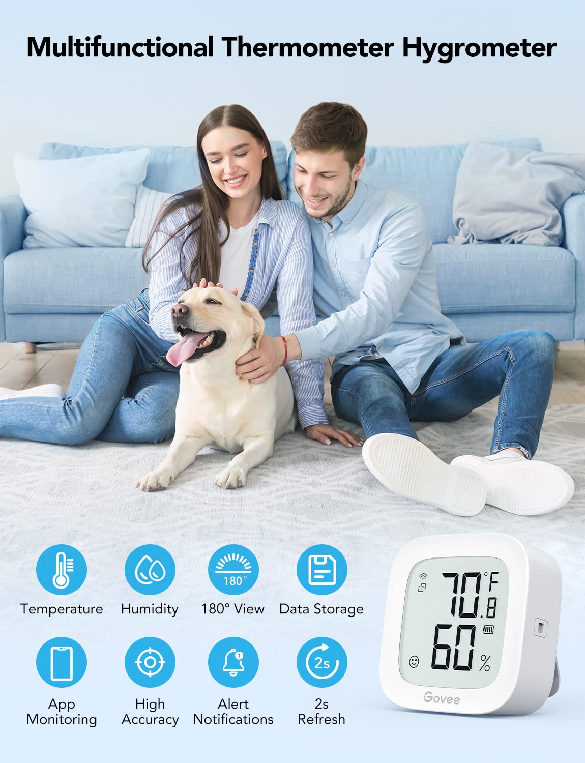 Govee Wifi Thermometer Hygrometer H5103 With Electronic Ink Display | Temp And Humidity Monitor With Alert, 2.4G Wifi & Bluetooth, 2-Yr Data Export. For Bedroom, Wine Cellar, Basement