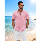 Coofandy Mens Button Down Shirts Short Sleeve Casual Shirt Cotton Summer Beach Linen Wedding Shirts