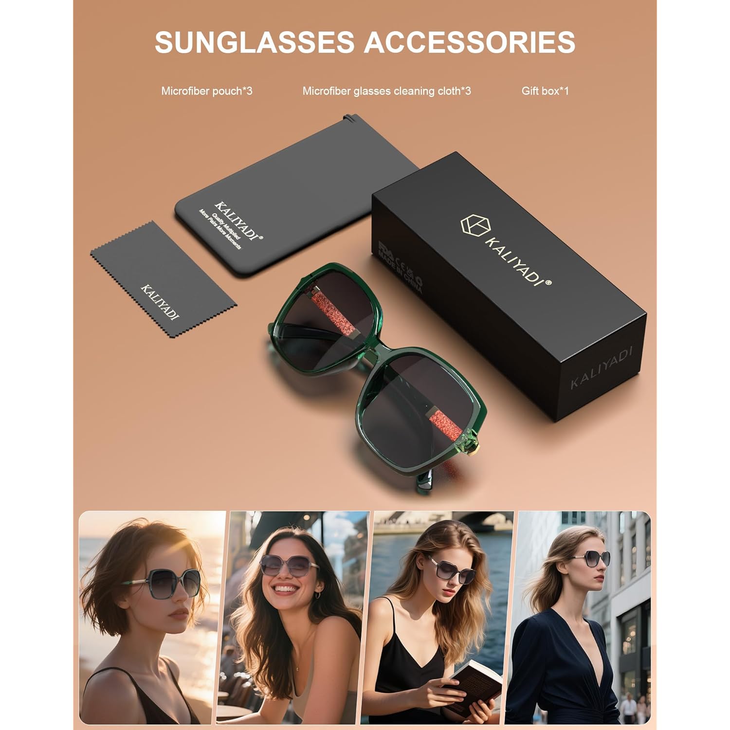 KALIYADI Classic Polarized Sunglasses for Women Trendy Square Ladies Sun Glasses Shades Sparkling Frame UV400 Protection