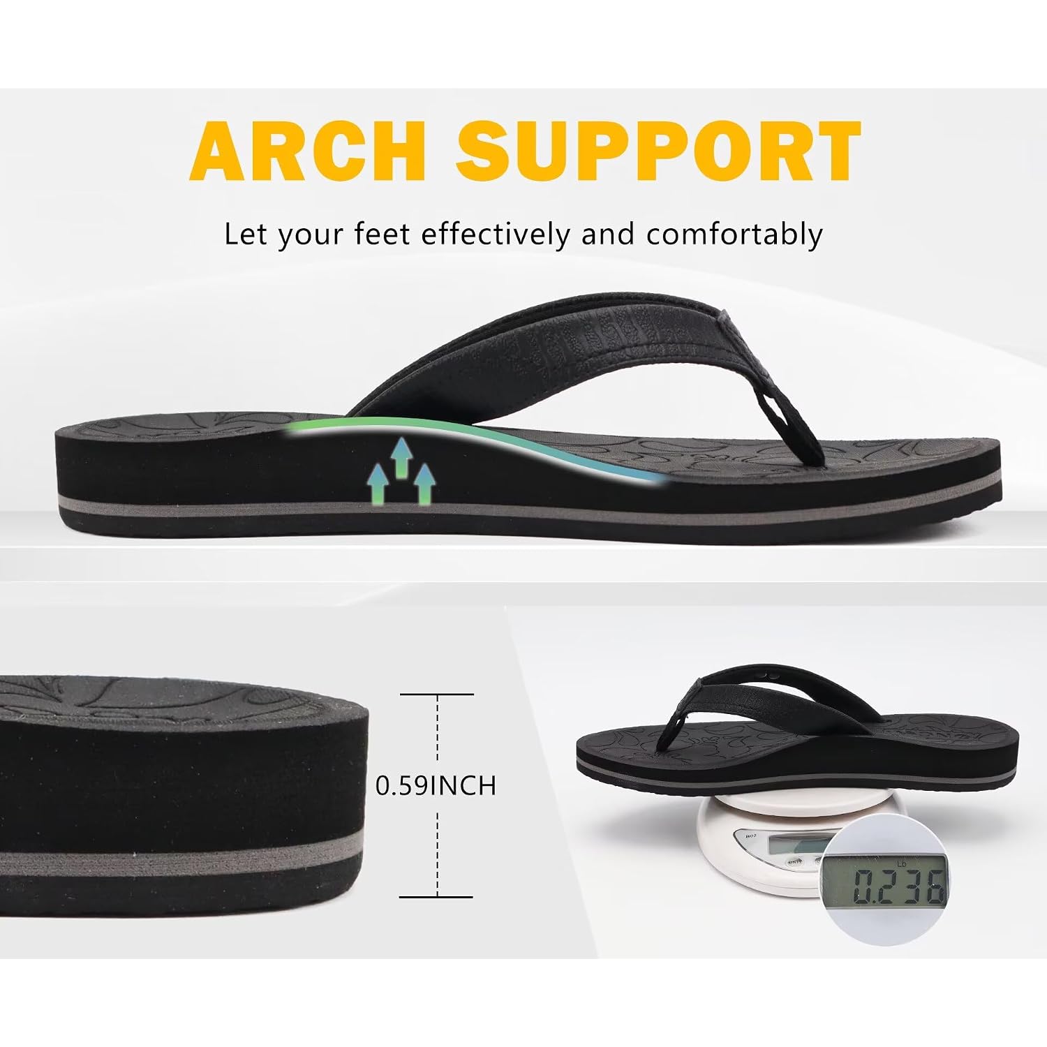 Oncai Women'S Flip Flops Comfortable Summer Beach Thong Sandals For Women With Cushion Walking Arch Support Yoga Mat Indoor Outdoor Soles
