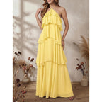 Soly Hux Women'S Wedding Guest Dress Sundresses Ruffle Layered Halter Backless Flowy Formal Maxi Dresses