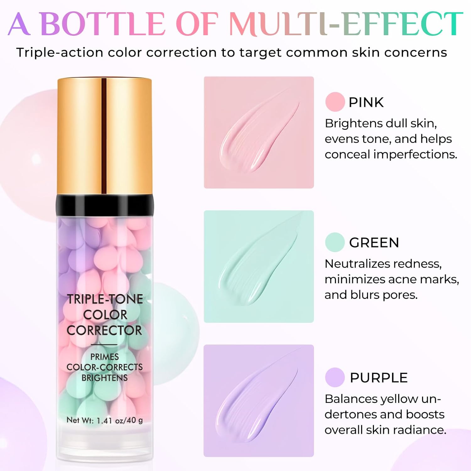 Primer for Face, 3 In 1 Face Primer Before Makeup, Moisturizes-Sunscreen Cream SPF50+ Triple-Tone Color Corrector for Isolation, Smoothing Skin Gripping