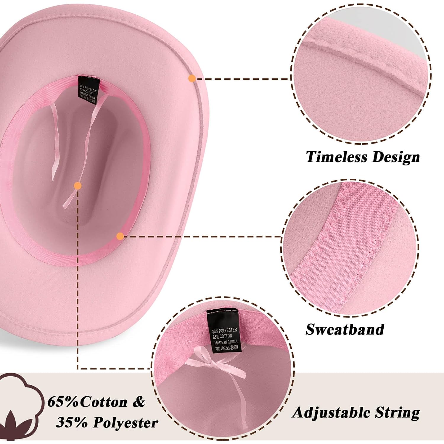 DRESHOW Western Cowboy Hat for Women and Men Wide Brim Glitter Cowboy Cowgirl Hat with Rhinestone Felt Fedora Hats 1 Pack Style 10: Light Pink