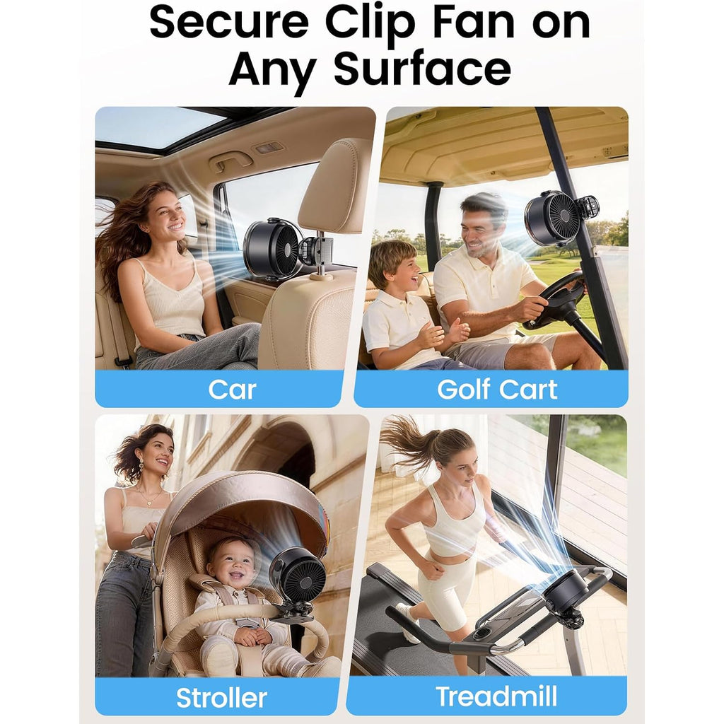 Clip On Fan, Rechargeable Usb Fan With Sturdy Clamp, Led Display, 100 Speeds, 3000Mah Battery, 360° Rotation, 5.5 Inch Portable Fan For Stroller Bed Camping Treadmill Car Black