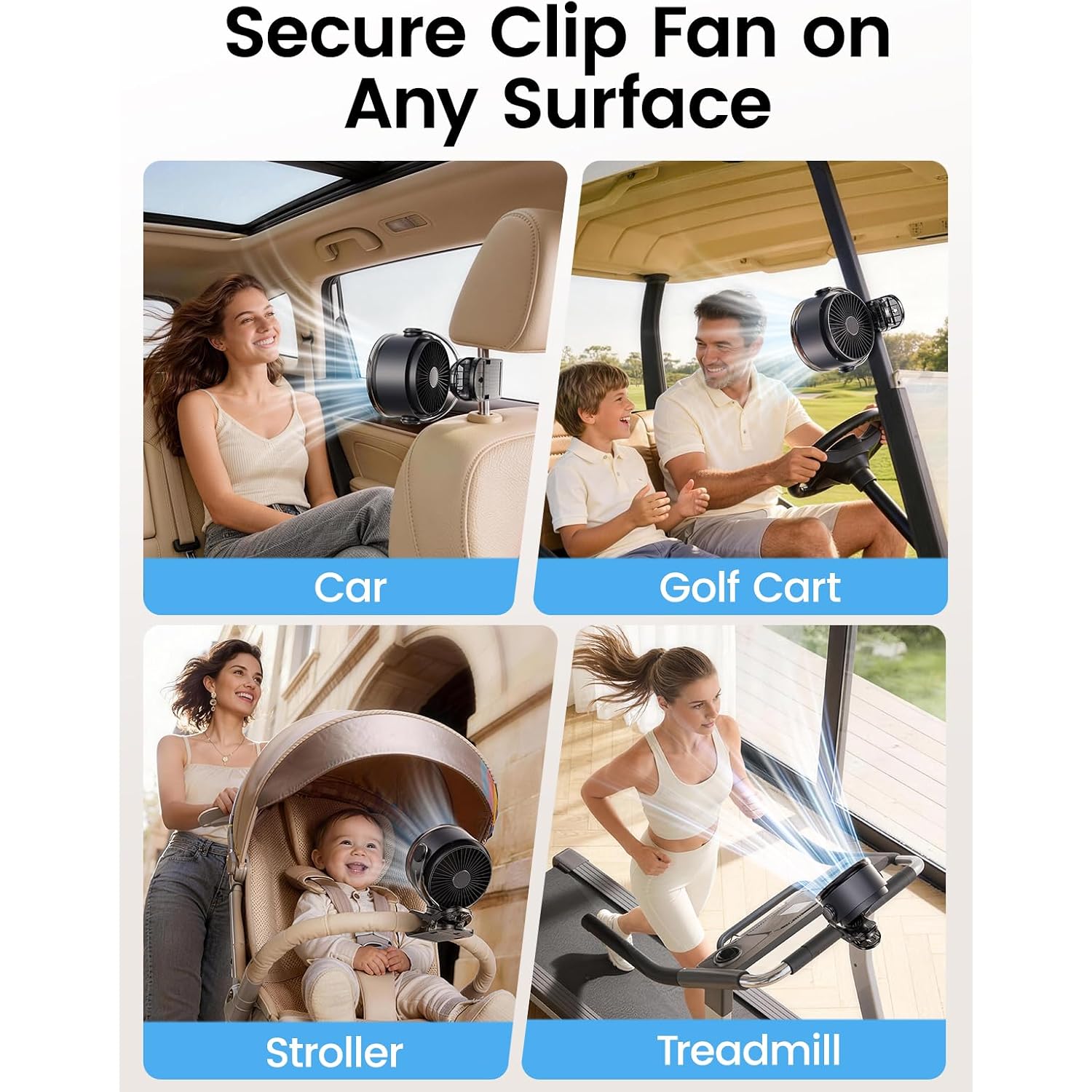 Clip On Fan, Rechargeable Usb Fan With Sturdy Clamp, Led Display, 100 Speeds, 3000Mah Battery, 360° Rotation, 5.5 Inch Portable Fan For Stroller Bed Camping Treadmill Car Black
