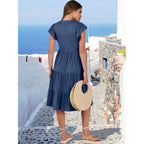 Anrabess Womens Summer Dress Ruffle Sleeve V Neck Midi Dresses Fashion Casual Fit Flowy Tiered Boho Beach Vacation Sundress