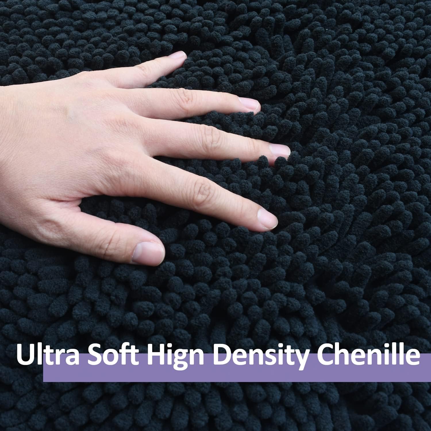 RUN HELIX Bathroom Rugs Set 2 Piece Thick Chenille Bath Mats, Soft Quick Dry Plush Absorbent Bath Rugs with Non-Slip PVC Backing, 32x20+24x16 Inch Black