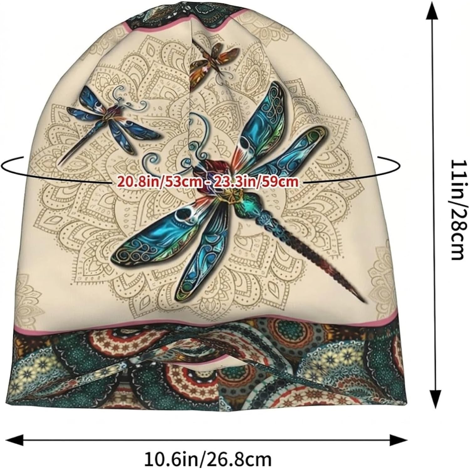 Tenna Teki Women Slouchy Beanie Chemo Hat Cancer Caps for Patient | Autumn Spring Lightweight Comfortable Breathable Beanie for Men Dragonfly Mandala Beige