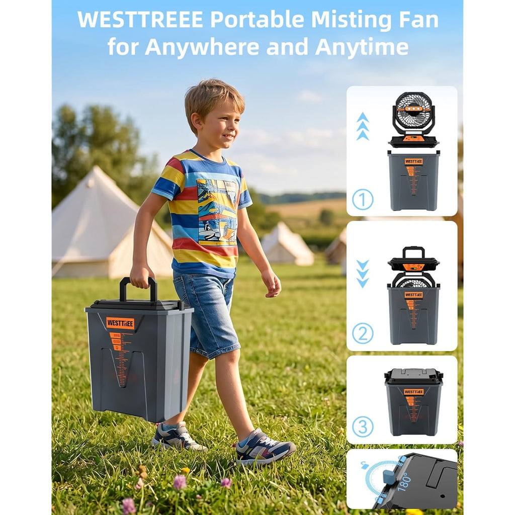 Westtree Portable Misting Fan, Large Rechargeable Battery Powered Mist Fan, Long Lasting Runtime, 3 Nozzles Mister Design, Portable Fan For Home Patio Camping Outdoor Mist Daily Cooling Fan