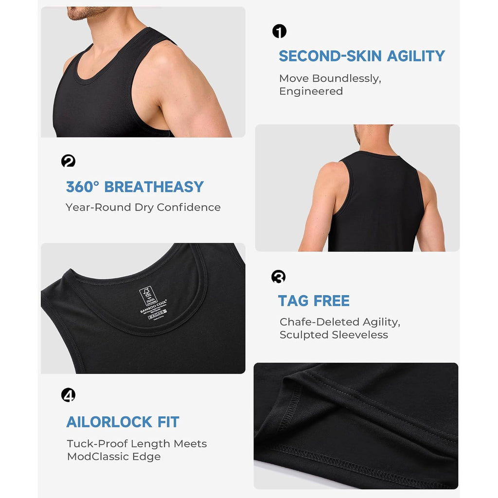 Bamboo Cool Men'S Tank Top Undershirts Moisture Wicking Breathable, Fitted Ruglar Fit T Shirts For Men 3 Pack