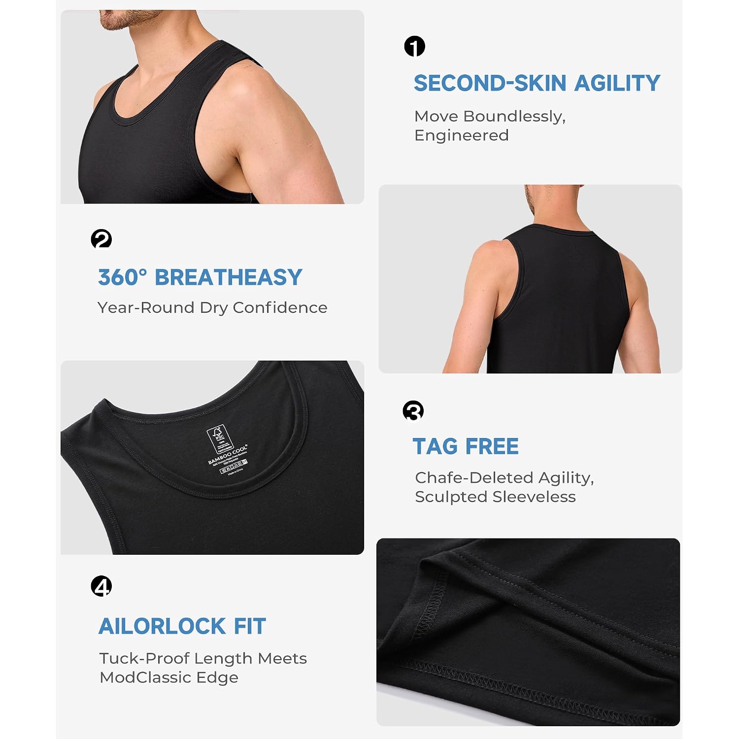 Bamboo Cool Men'S Tank Top Undershirts Moisture Wicking Breathable, Fitted Ruglar Fit T Shirts For Men 3 Pack