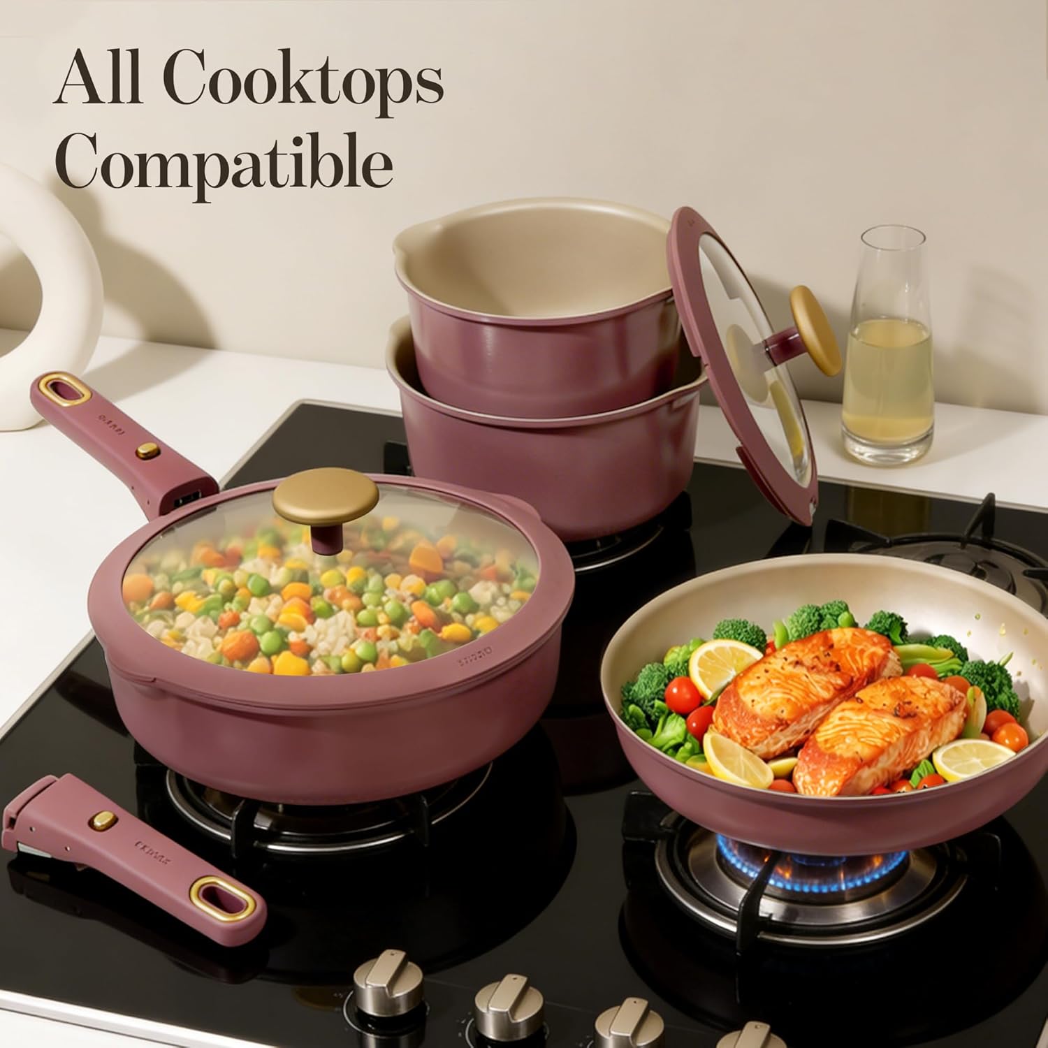 CAROTE 19 Pcs Pots and Pans Set, Nonstick Cookware Sets with Detachable Handle, Titanium Reinforced, Oven Safe, Cookware Non Stick Cooking Set w/Frying Pans & Saucepans Red(PFOS, PFOA Free)