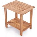 Solid Acacia Wood Side Table With 2-Tier Storage, Weather-Resistant Outdoor Indoor End Table, Natural Rustic Color Night Stand