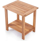 Solid Acacia Wood Side Table With 2-Tier Storage, Weather-Resistant Outdoor Indoor End Table, Natural Rustic Color Night Stand