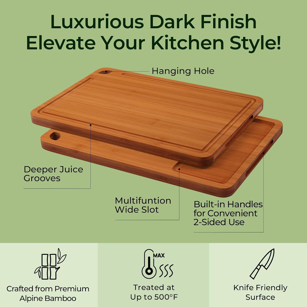 Keechee Bamboo Cutting Board, Durable Wood Cutting Boards For Kitchen With Deep Juice Grooves & Built-In Handles, Ideal Charcuterie & Chopping For Meat, Vegetables And Fruits Ideal Kitchen Gifts