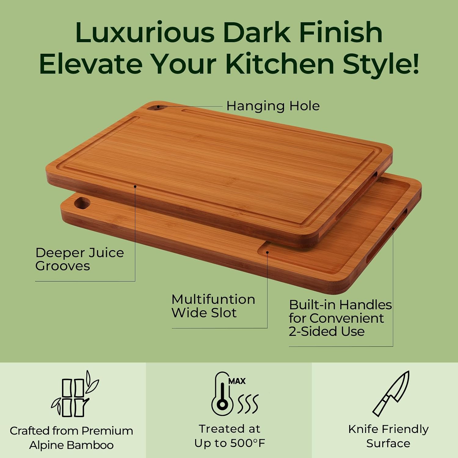 Keechee Bamboo Cutting Board, Durable Wood Cutting Boards For Kitchen With Deep Juice Grooves & Built-In Handles, Ideal Charcuterie & Chopping For Meat, Vegetables And Fruits Ideal Kitchen Gifts