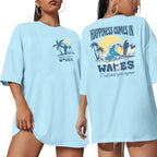 Graphic Tees Women Oversized T-Shirts: Summer Hawaiian Beach Tops Shirts Hawaii Tropical Beachy Short Sleeve Outfit Blue