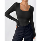 Zeagoo Women's Long Sleeve Scoop Neck Shirts Casual Slim Fit Rib Knit Tops Summer Fall Basic Business Work Tee