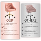 Mojay Velvet Home Office Desk Chair, Vanity Chair With Wheels Pretty Fancy Gold 360°Swivel Height Adjustable Office Chairs For Girls Home Offices, Bedrooms, Living Room (Pink)