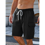 Runcati Mens Cargo Shorts Elastic Waist Drawstring Casual Work Shorts Summer Hiking Outdoor Shorts With 4 Pockets
