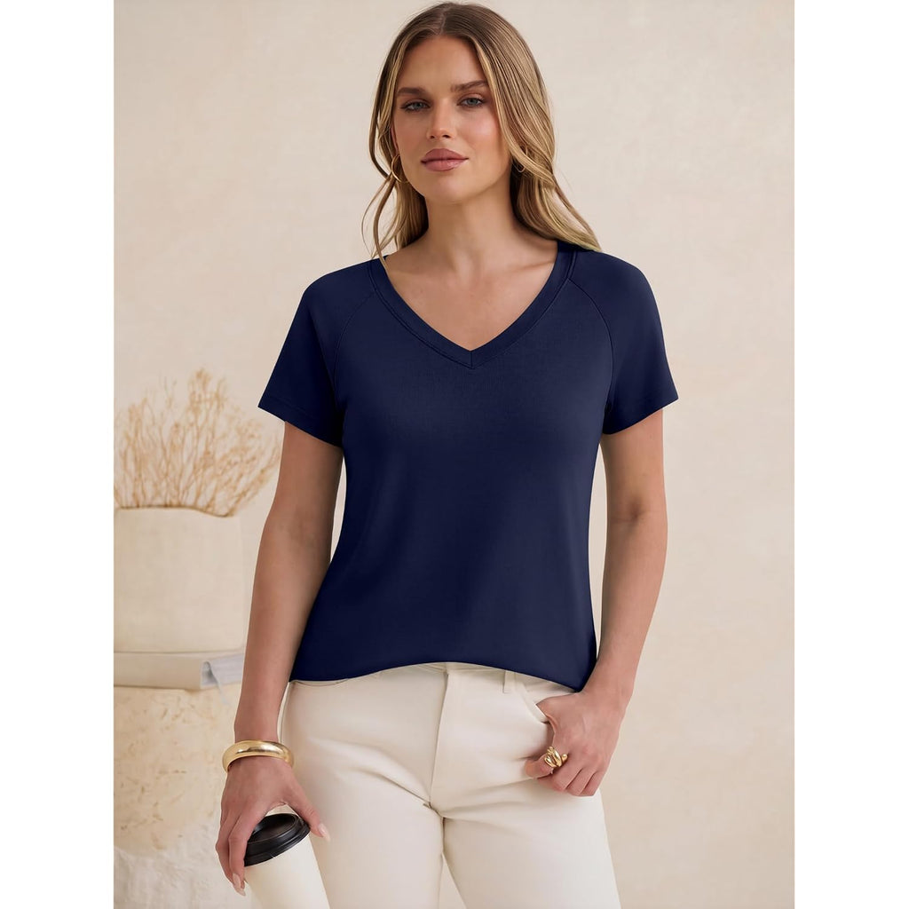 ANRABESS Womens Tops Short Sleeve V Neck Shirts Summer Basic Tee Trendy Cute Tshirts 2026 Spring Casual Outfits