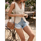 Tankaneo Womens Scoop Neck Blazer Vest Summer Sleeveless Fitted Waistcoat | Work Casual, Cotton Suit Tops, Business Casual Outfits, Button Down, Trendy
