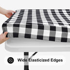 Smiry Rectangle Picnic Table Cloth, Elastic Waterproof Fitted Vinyl Tablecloths, Flannel Backed Buffalo Plaid Table Covers for Dining, Camping, Outdoor (Black and White, 30" x 72")