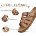 Kuailu Gladiator Sandals For Women With Comfortable Arch Support Summer Beach Walking Fisherman Slides Boho Outfits Flats Slip On Cushion Shoes Indoor Outdoor