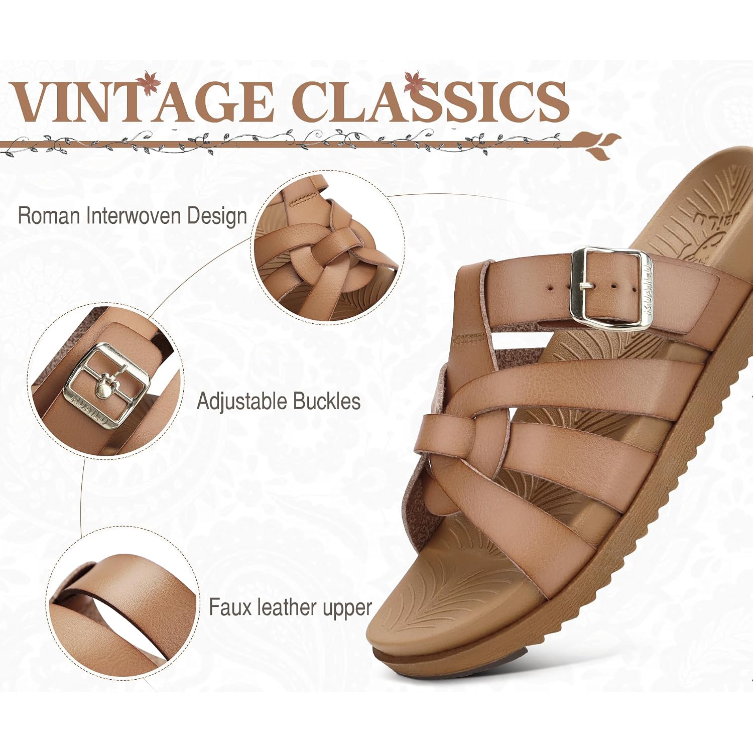 Kuailu Gladiator Sandals For Women With Comfortable Arch Support Summer Beach Walking Fisherman Slides Boho Outfits Flats Slip On Cushion Shoes Indoor Outdoor