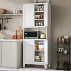 69" Tall Metal Kitchen Pantry Cabinet With Microwave Shelf, 4 Doors & 3 Adjustable Shelves, Heavy Duty Food Storage Cabinet With Anti-Tip Design For Kitchen,Dining Room (1Pc,White)