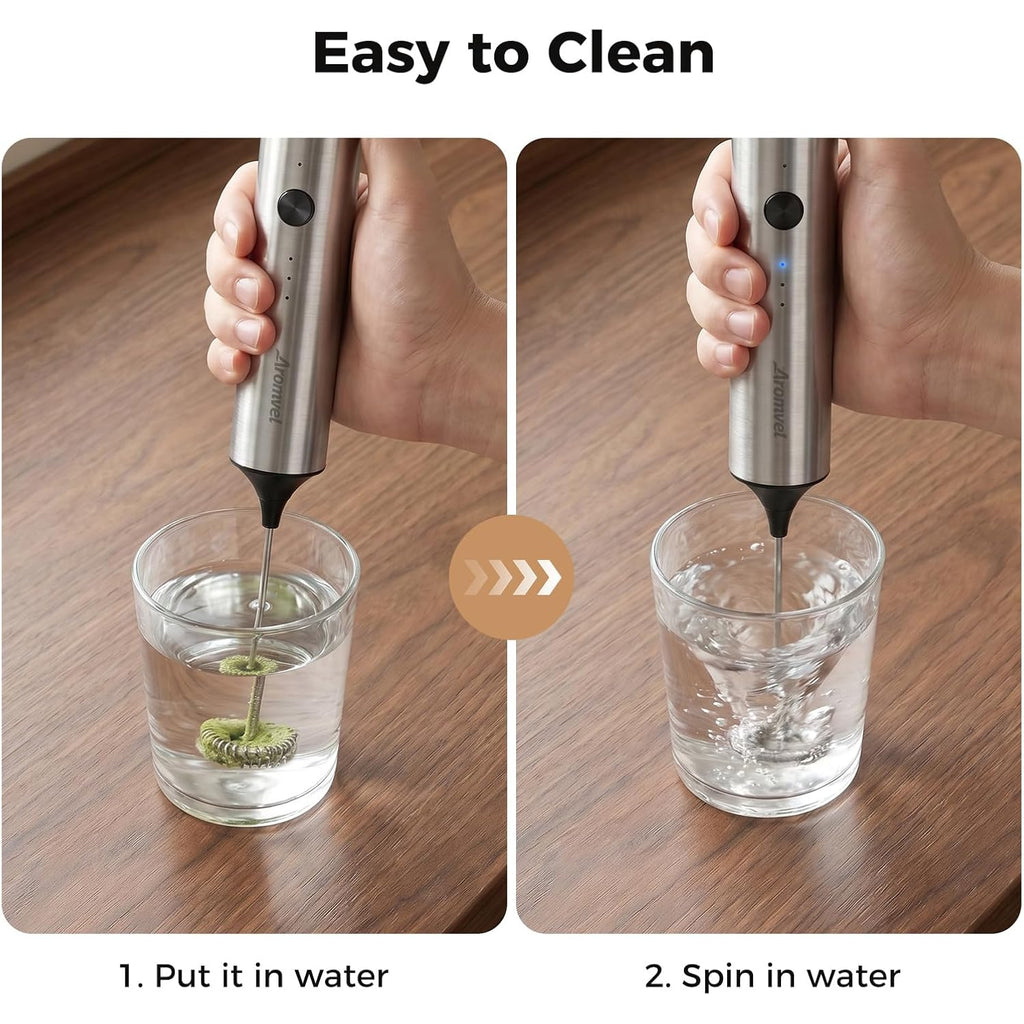 Rechargeable Milk Frother Handheld, Electric Foam Maker With Dual Spring Whisk, 3 Speeds For Coffee, Latte, Matcha, Hot Chocolate, Portable Charging Usb-C Stainless Steel Hand Drink Mixer