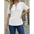 AUTOMET Women's Waffle Knit Henley Tops Short Sleeve Blouses Business Casual T-Shirts for Spring Summer Vacation 2026