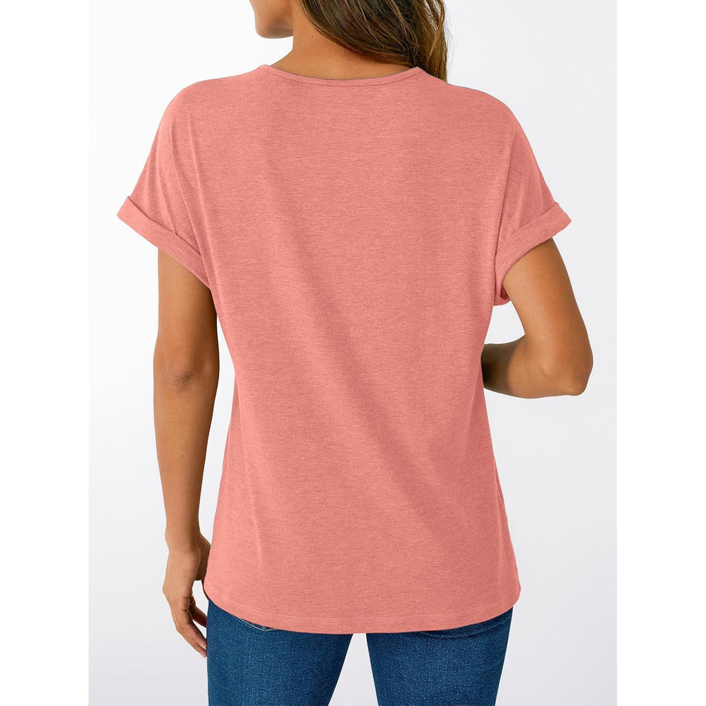 AUTOMET Short Sleeve V Neck T Shirts Womens Summer Business Casual Dressy Tops 2026 Henley Loose Fit Basic Spring Outfit