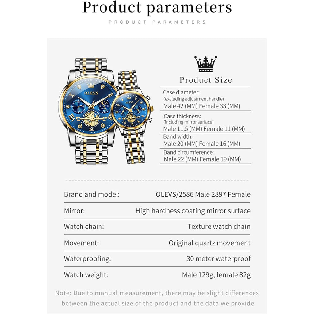 Olevs Couple Watch His And Her Set Matching Watch Mens Womens Diamond Romantic Valentine’S Day