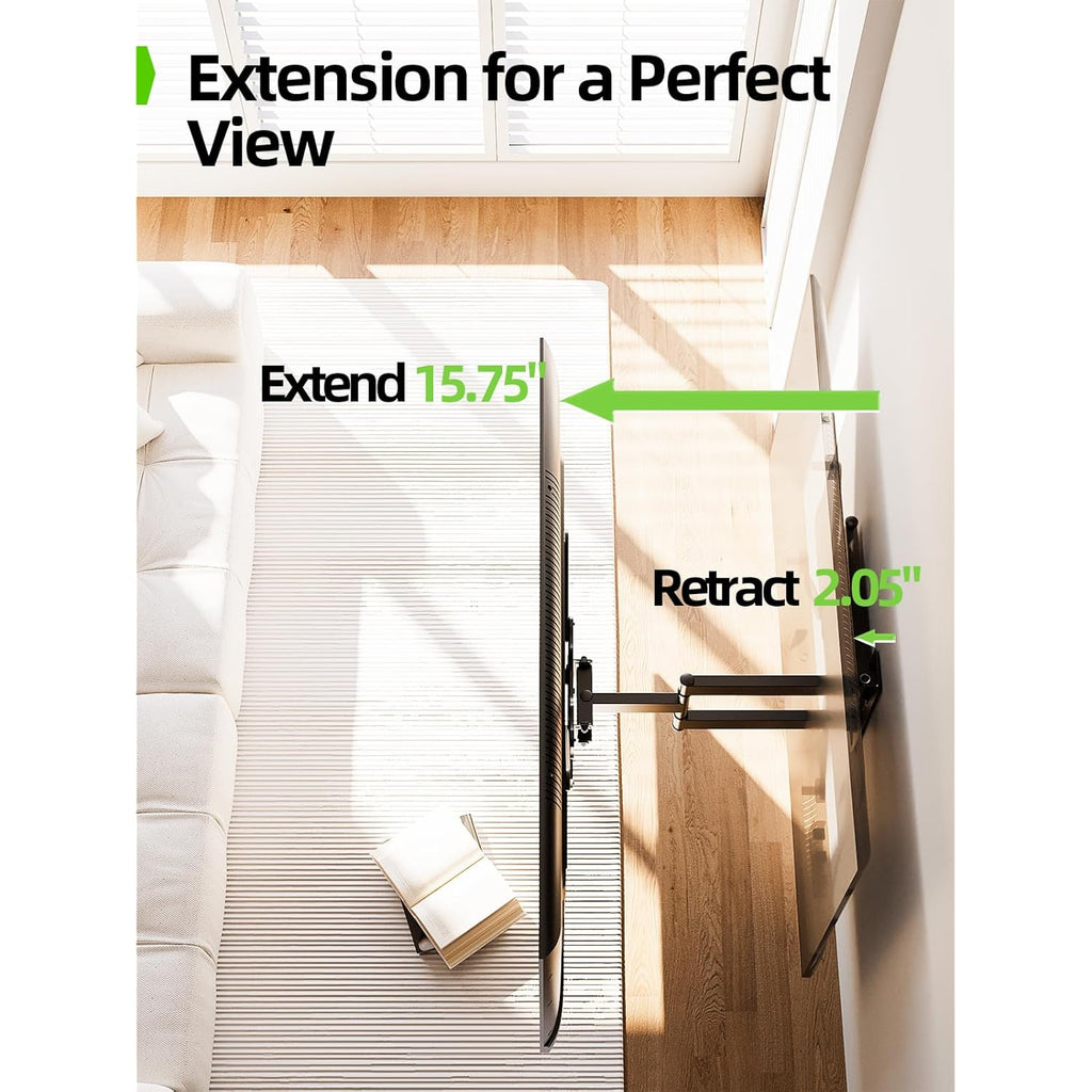 USX Mount TV Wall Mount for Most 26-60 Inch TVs up to 77 lbs, Full Motion Wall Mount TV Bracket with Swivel Tilt Single Stud Design for Corner, Max VESA 400x400mm fit Most 32 40 42 43 50 55 60 TVs