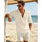 Men'S Cotton Linen Hoodies Casual Hooded Long Sleeve Button Down Shirts Lightweight Casual Hawaiian Beach Sweatshirts