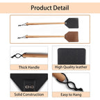 Debetool 2 Pack Sturdy Leather Fly Swatter For Indoors - (19.7”)Long Handle Heavy Duty Wood Fly Swatter With Hanging Rope, Durable Fly Swatter For Outdoor Rustic Bug Swatter Flies,Mosquitoes And Bees