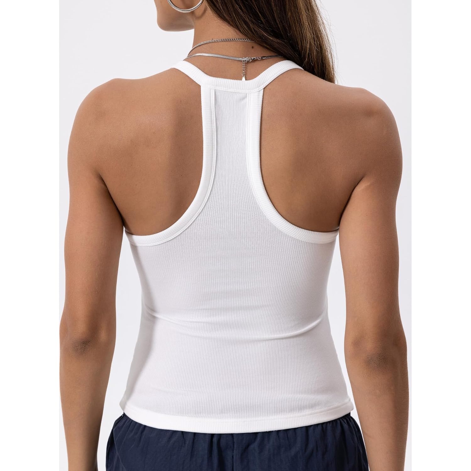 Danysu V Neck Cotton Tank Tops with Built-in Shelf Bra Sleeveless Racerback Fitted Basic Cami Shirts