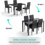 Gizoon 5 Piece Glass Dining Table Set, Kitchen And Chairs For 4, Pu Leather Modern Room Sets For Home, Kitchen, Living Room | Pu Leather Modern Room Sets,Small Dining Table Sets,Space Saving Table And Chairs Set For Home, Kitchen, Living Room