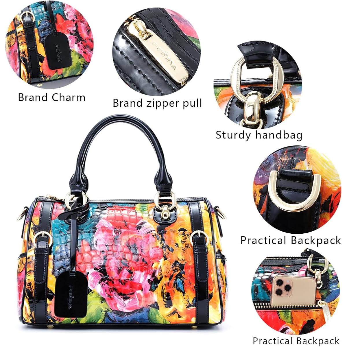 Genuine Leather Tote Bag, Leather Purse For Woman, Top Handle Crossbody Bag Patent Leather Shoulder Bag With Strap