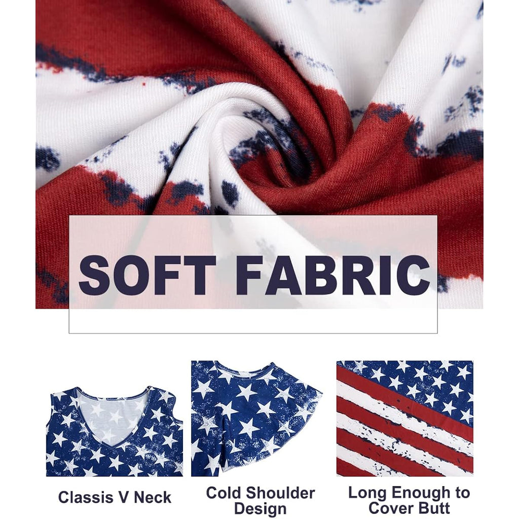 Plus Size American Flag Shirt Women 4th of July Tee Patriotic USA 250th Birthday Tunic Ruffle Sleeve Tops