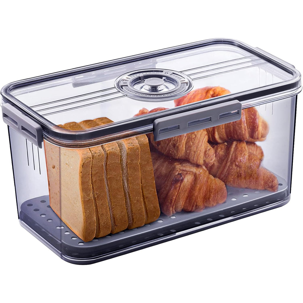 Bread Box Bread Boxes For Kitchen Counter Airtight, Time Recording Bread Storage Container With Lid, Bread Keeper For Homemade Bread, Toast, Bagel, Donut And Cookies, Grey