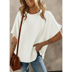 Dokotoo Women'S Casual Oversized Short Sleeve Solid Color Loose Texture Knit Tunic Tops Blouses