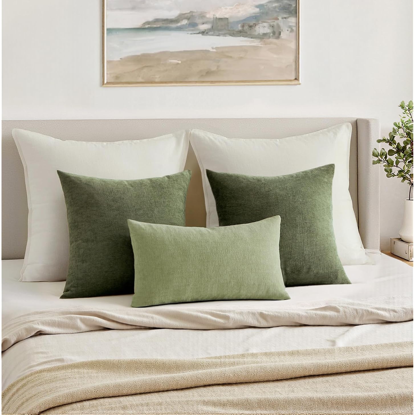 Miulee Olive Green Couch Pillow Covers 18X18 Inch, Set Of 2 Soft Chenille Decorative Square Throw Pillow Covers Farmhouse For Sofa Living Room Bed