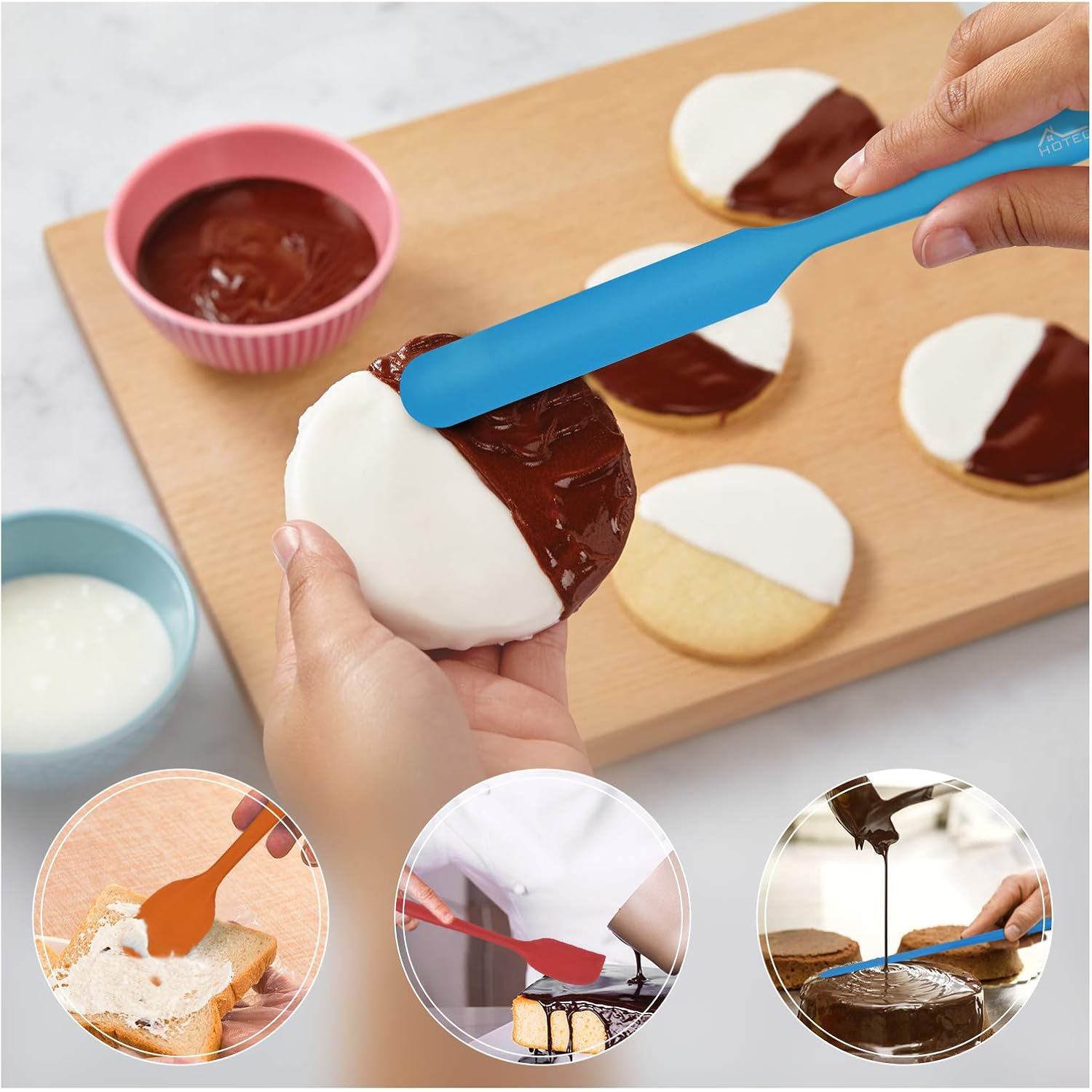 Hotec Heat Resistant 600℉ Food Grade Silicone Rubber Spatula Set For Baking, Cooking, And Mixing Non Stick Dishwasher Safe Bpa-Free Multicolor Set Of 5