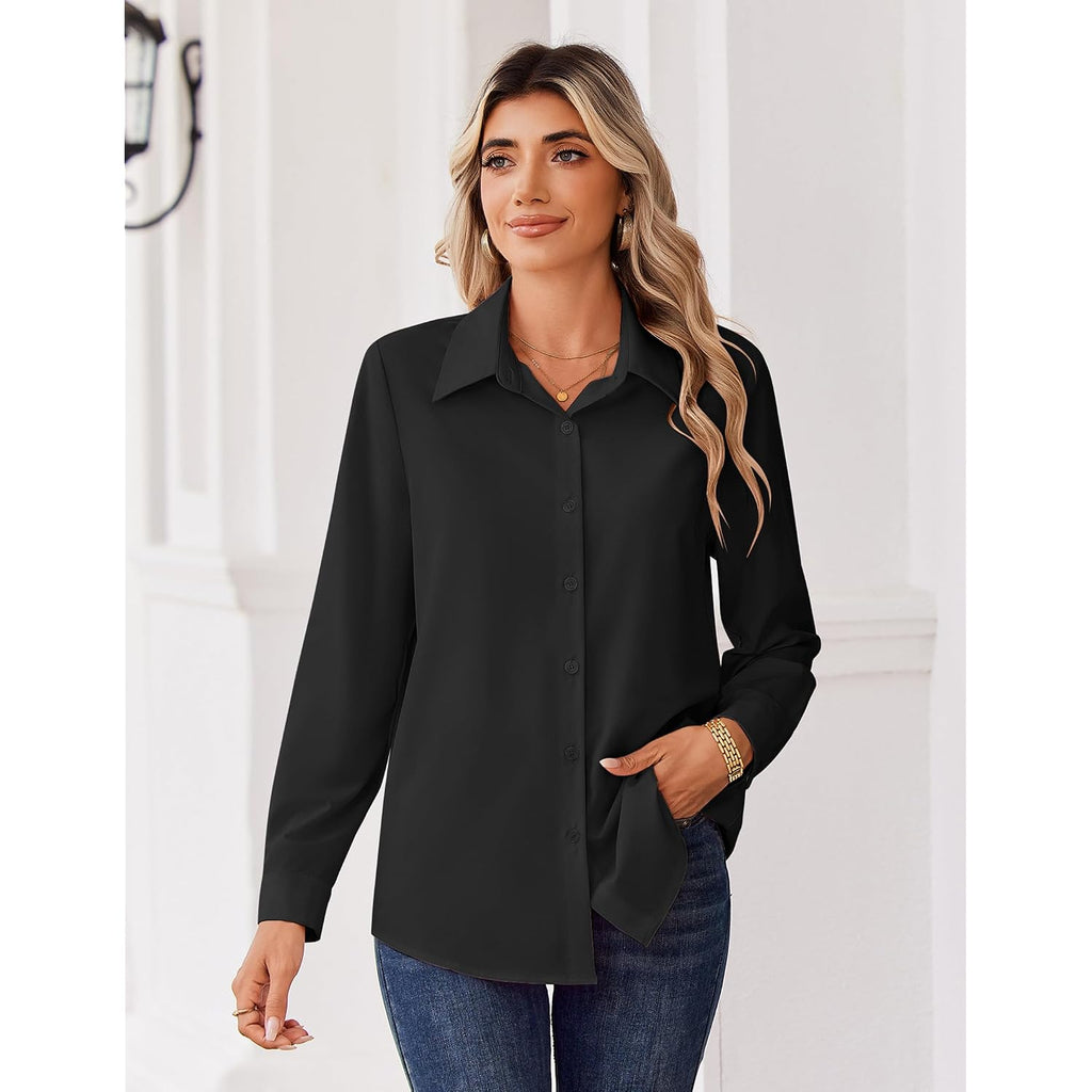 Zeagoo Blouse For Women Dressy Long Sleeve Button Down Shirts Business Casual Outfit Lightweight Solid/Printed Tops
