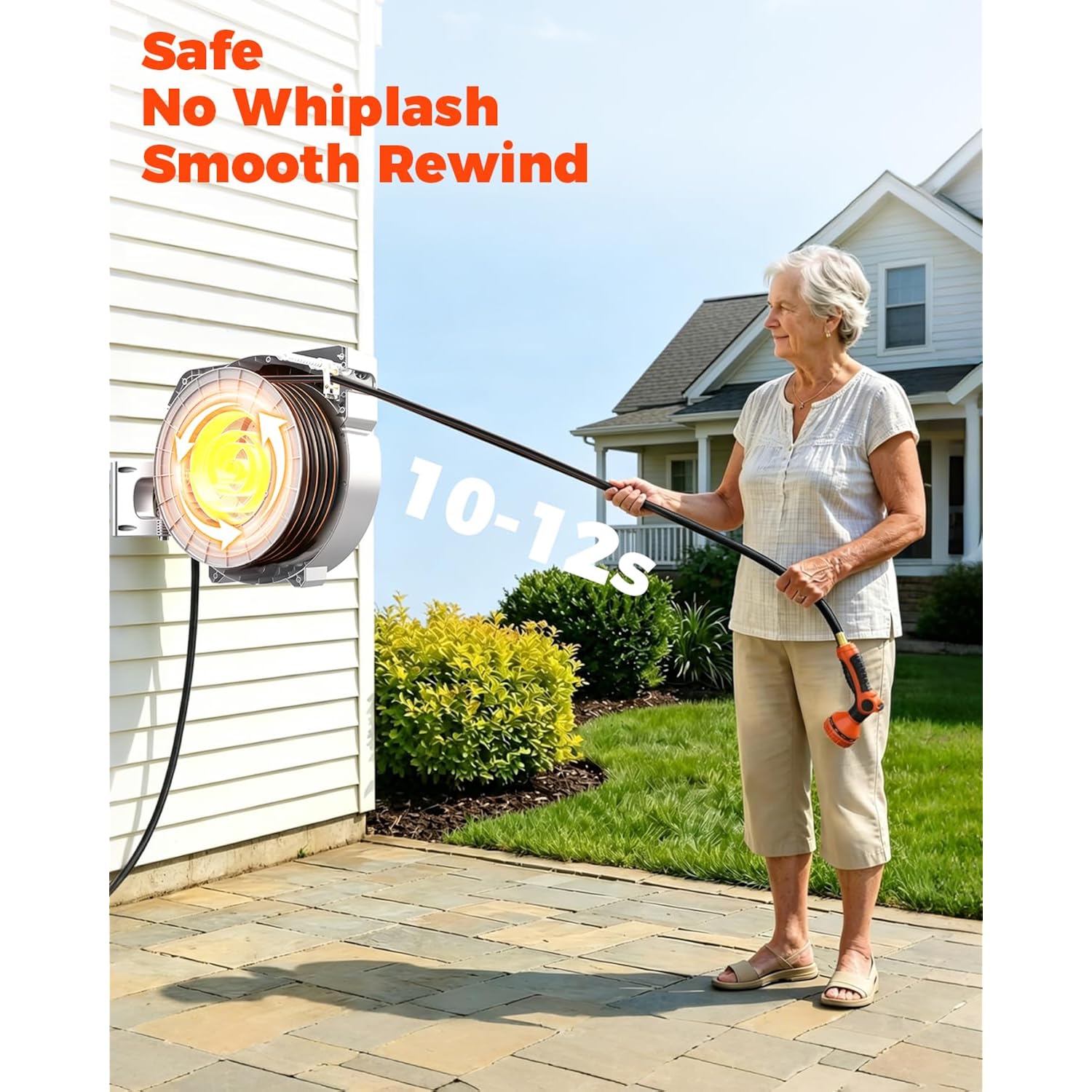 5/8 In 100Ft Retractable Garden Hose Reel With Any-Length Lock Slow Auto Rewind Heavy Duty Water Hose Reel With 9-Pattern Nozzle 180° Swivel Bracket Uv Resistant Wall Mounted Hose Reel For Outside