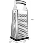 Spring Chef Professional Large Parmesan Cheese Grater, Stainless Steel Metal Box Grater With Handle, 4 Sided Handheld Kitchen Food Shredder For Cheese, Carrot, Veggie, Ginger, Potato - Dishwasher Safe