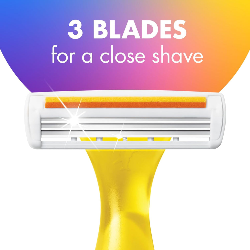 BIC Soleil 3 Colors Women's Disposable Razors With Aloe Vera and Vitamin E Lubricating Strip for Enhanced Glide, With 3 Blades, 14 Count