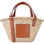 Straw Basket Tote Bag For Women Pu Leather Strap Hollow Woven Top Handle Straw Purses And Handbags